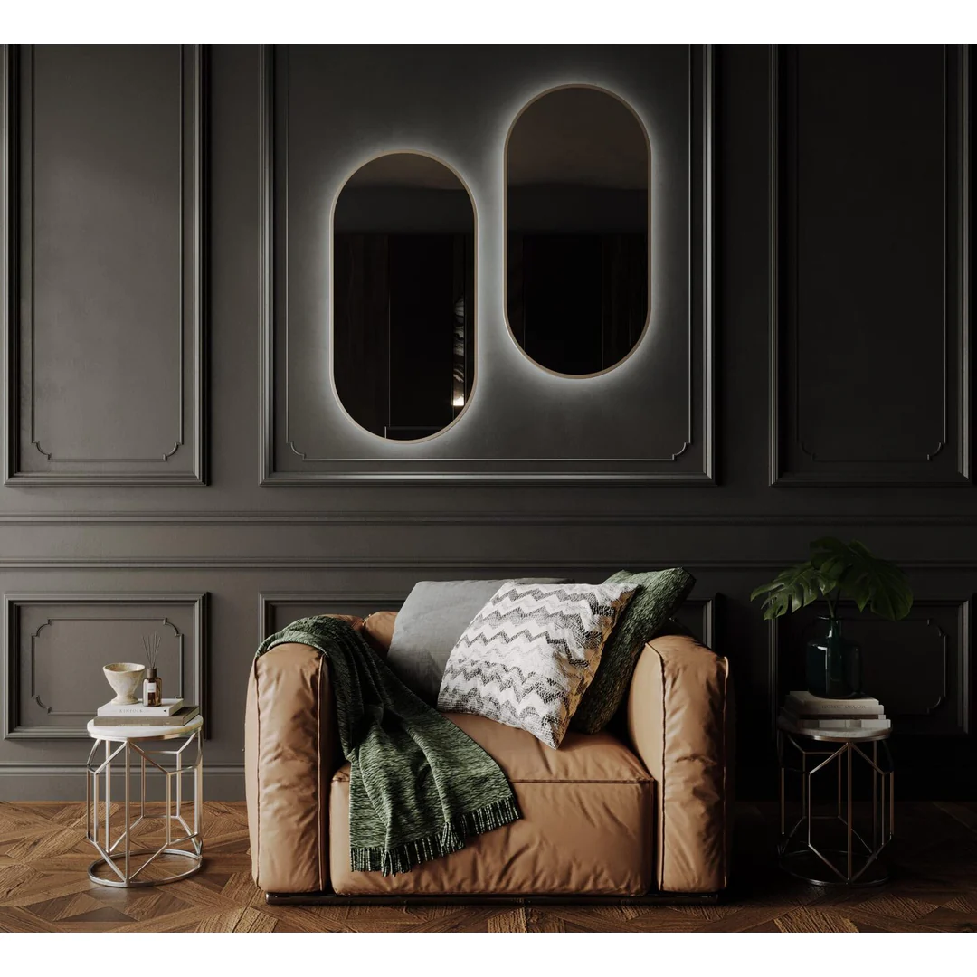 Remer O-Series Oblong Backlit Led Mirror Baltic Brass Frame