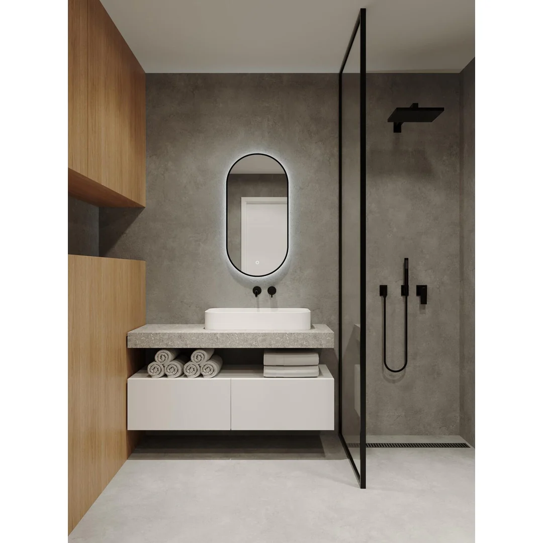 Remer O-Series Oblong Backlit Led Mirror With Demister Manhattan Black Frame
