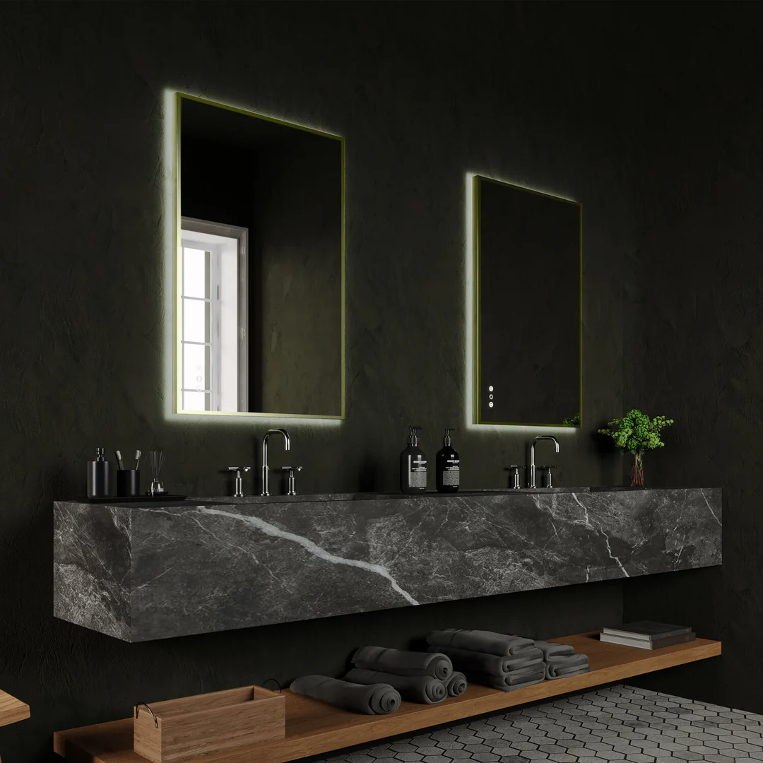 Remer R-Series Backlit Led Mirror With Demister Baltic Brass Frame 900X600