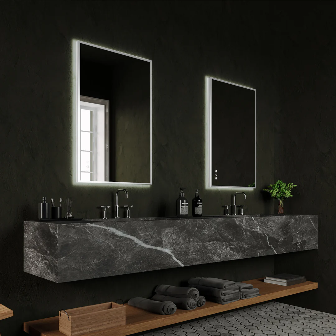 Remer R-Series Backlit Led Mirror With Demister Milano White Frame 900X600
