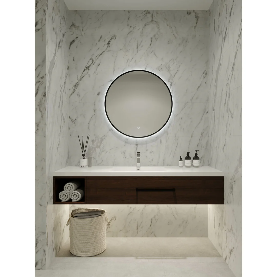 Remer S-Series 800 Round Backlit Led Mirror Demister Manhattan Black Frame