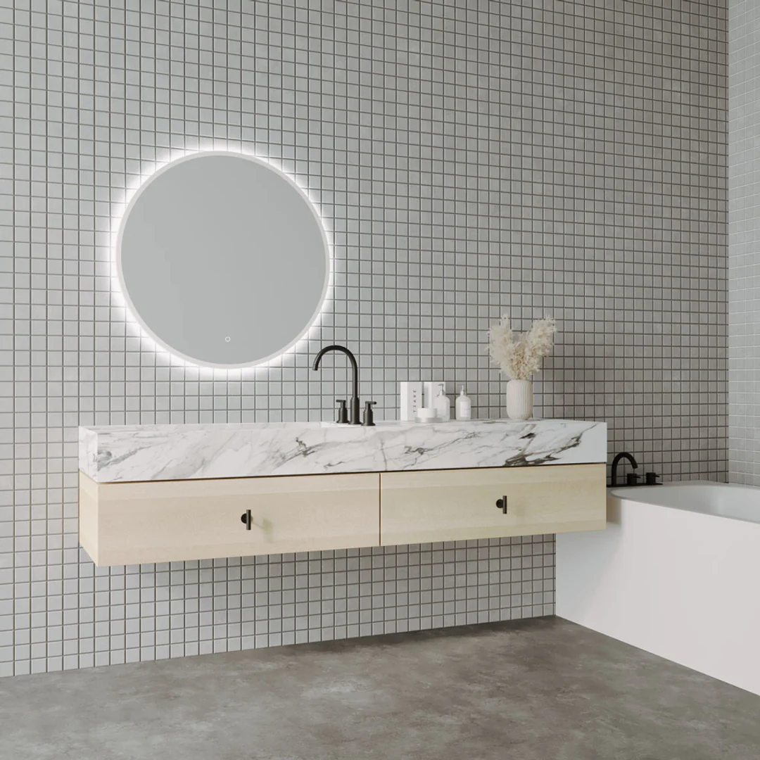 Remer S-Series 800 Round Backlit Led Mirror Demister Milano White Frame