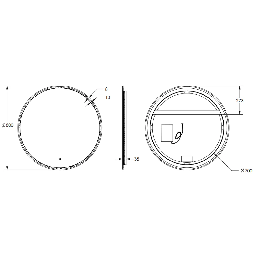 Remer Sphere 800 Matt Black Led Mirror 810W X 810H X 40D S80-Mb - Image 3
