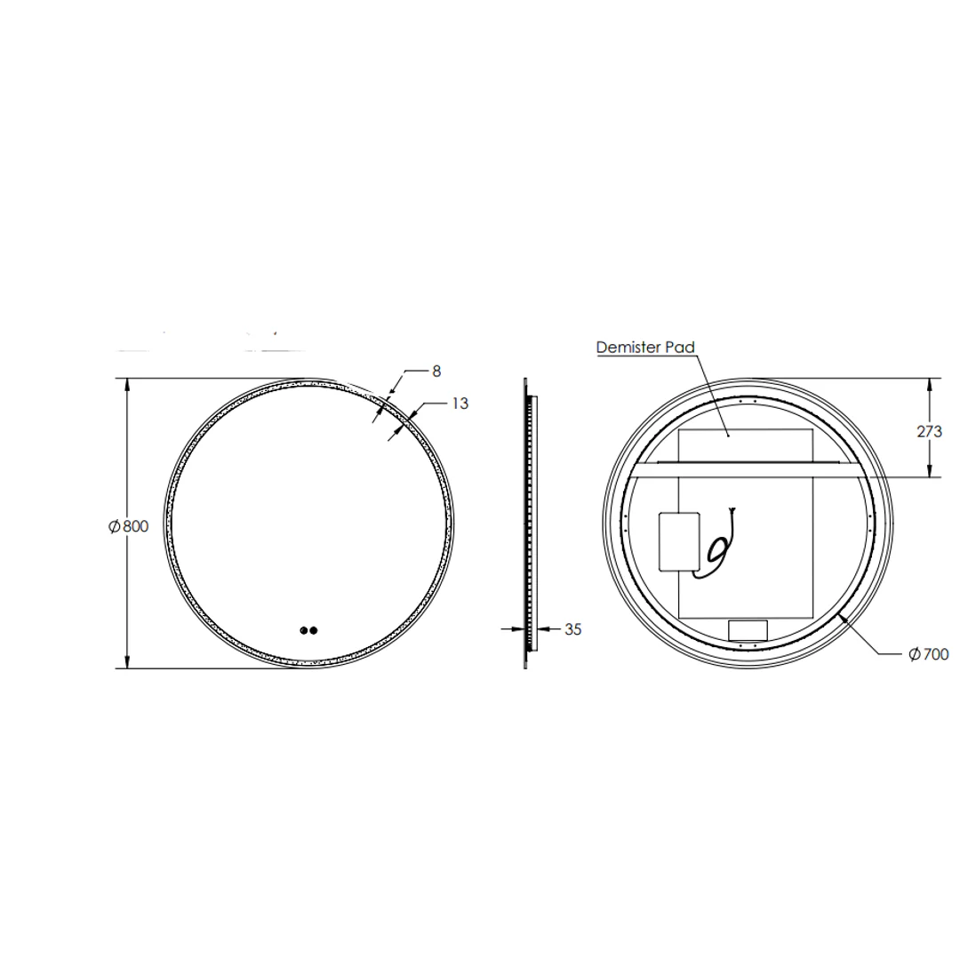 Remer Sphere LED Mirror with Demister 600 x 600 - Matt White - Image 3