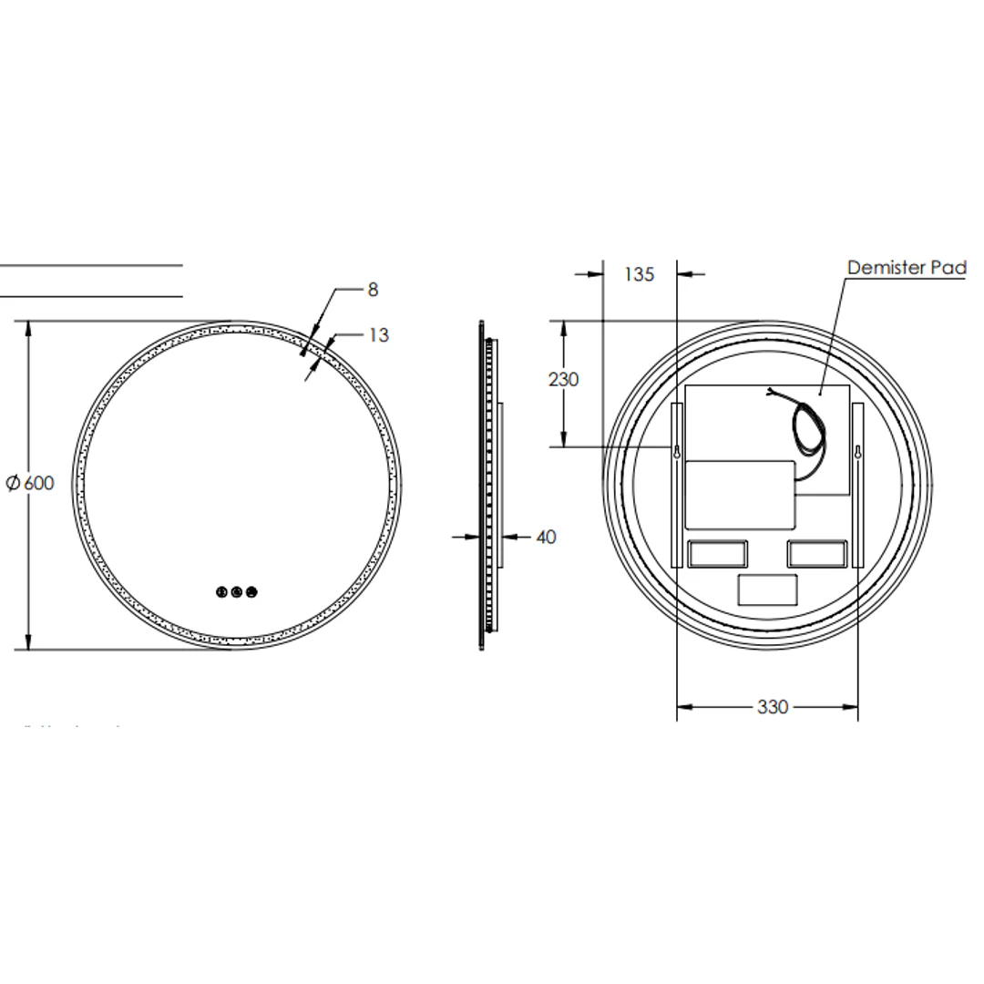 Remer Sphere LED Mirror With Demister + Bluetooth Speakers 810W x 810H X 40D - Matt White - Image 3