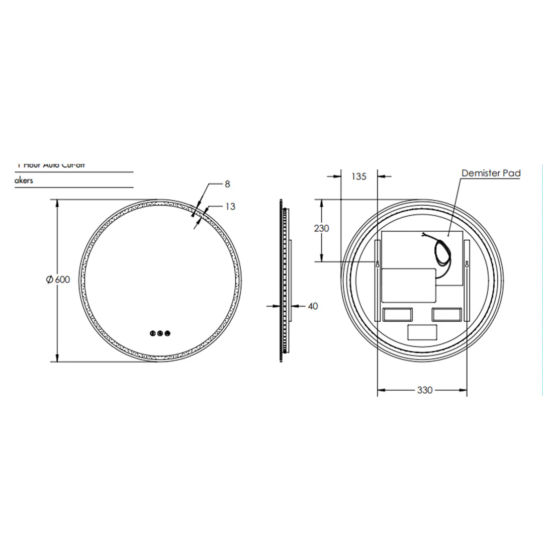 Remer Sphere Premium 600 Led Mirror 600W X 600H X 40D - Image 3