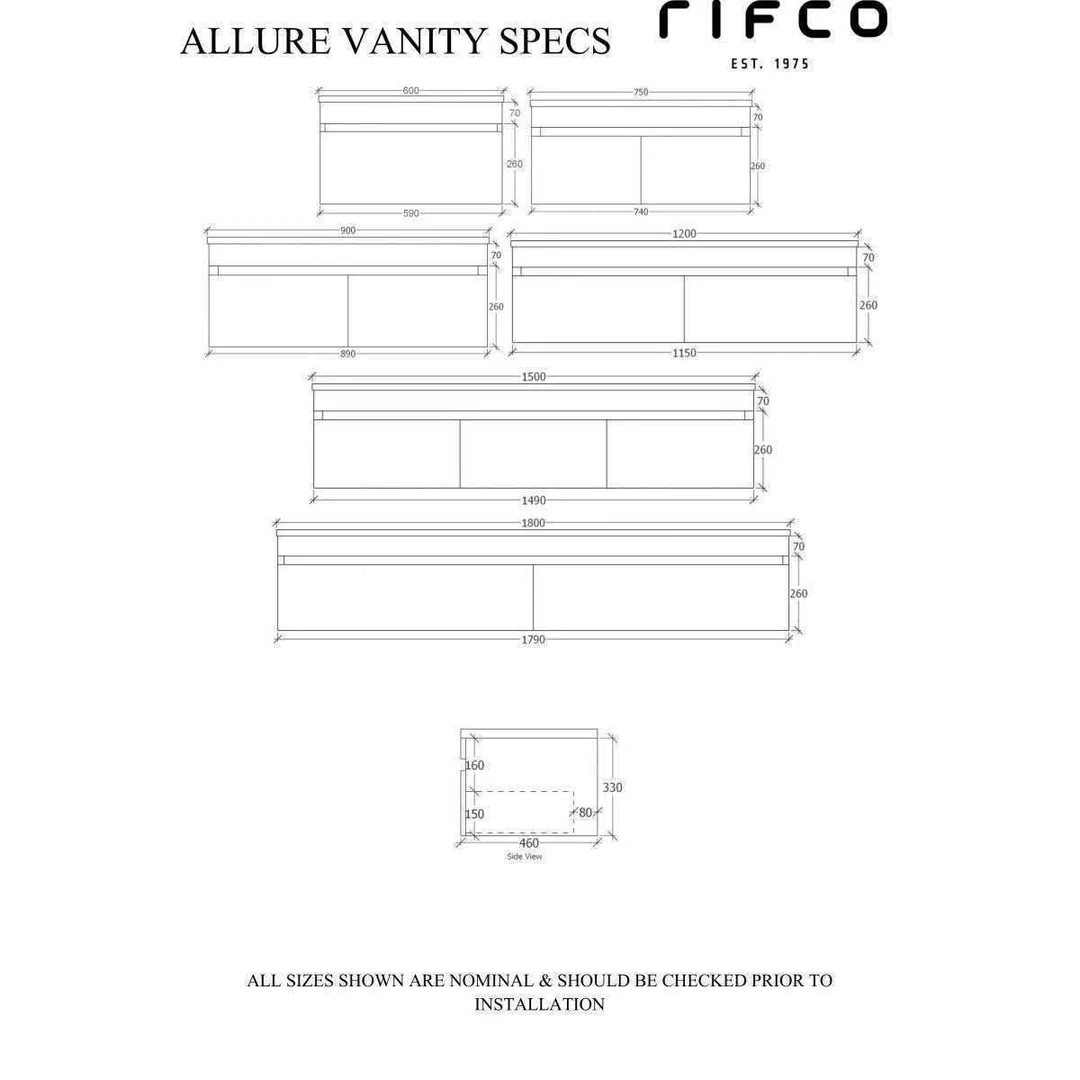 Rifco Allure W/Hung Vanity 1200 Stadium Top 1 Tap Hole - Image 4