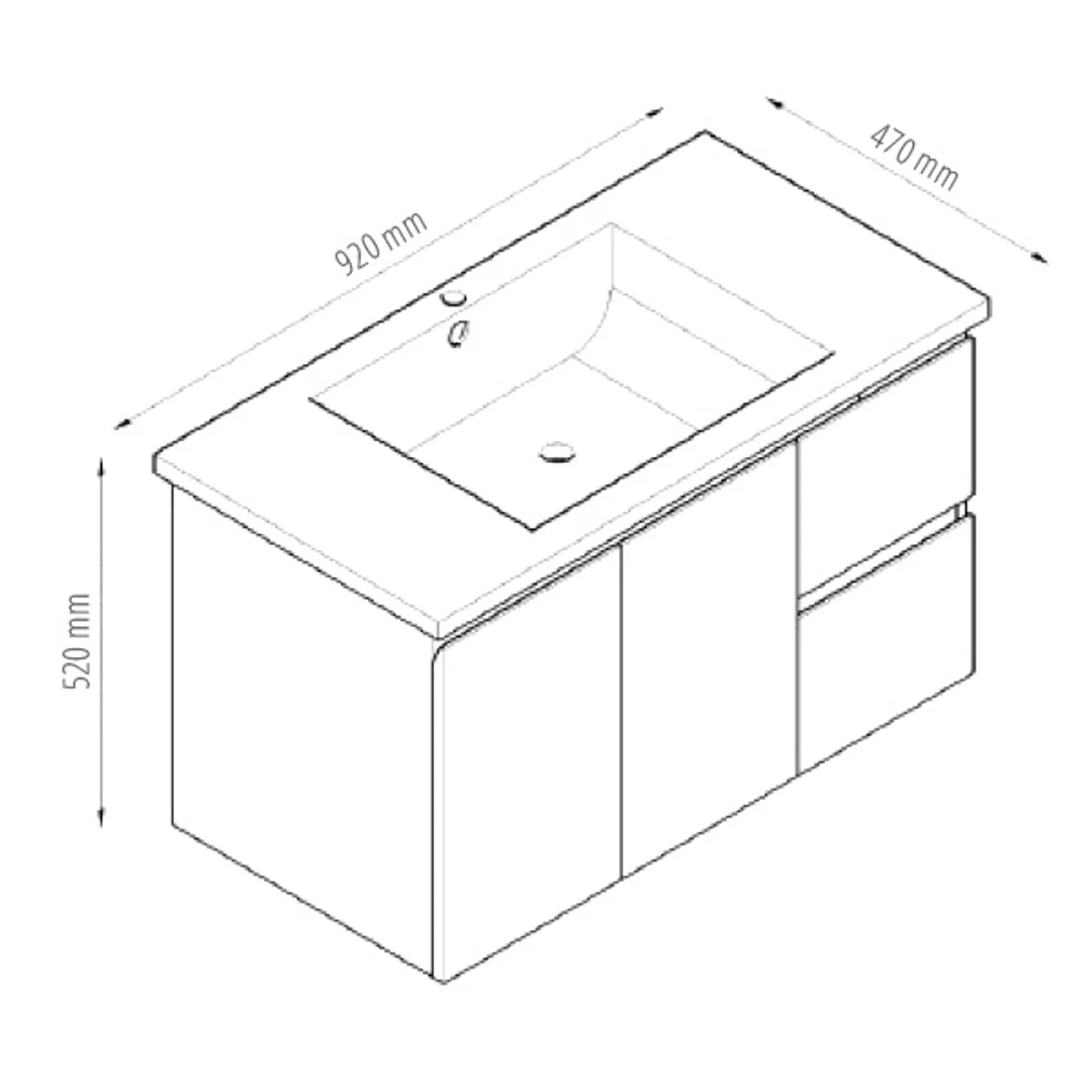Rio 900mm Wall Hung Basin Only P#:Bvw-900R Basn - Image 3