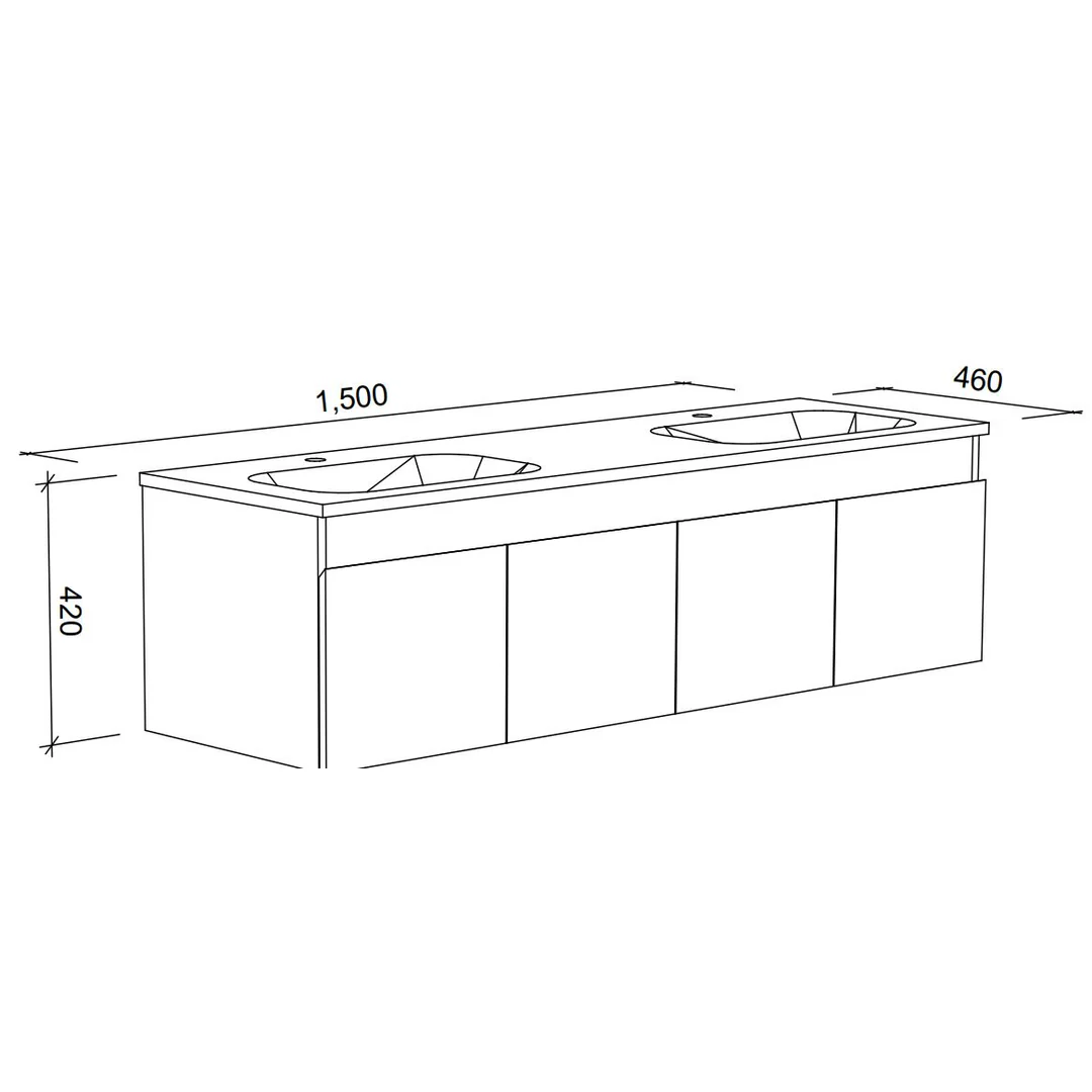Rockford Vanity 1500mm Double Bowl Haven Top Wall Hung(Timberln P#:Rd152Hw) - Image 5