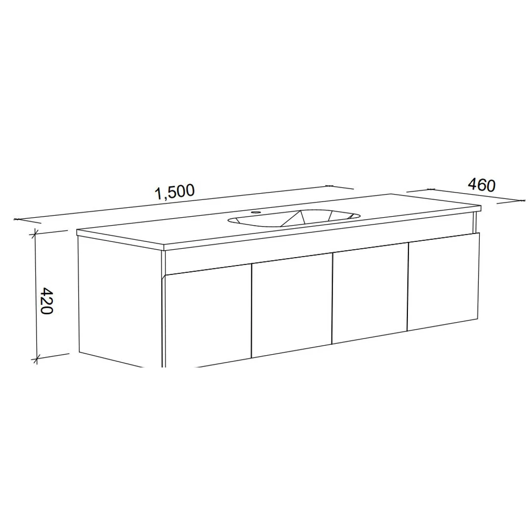 Rockford Vanity 1500mm Single Bowl Haven Top Wall Hung(Timberln P#:Rd151Hw) - Image 3