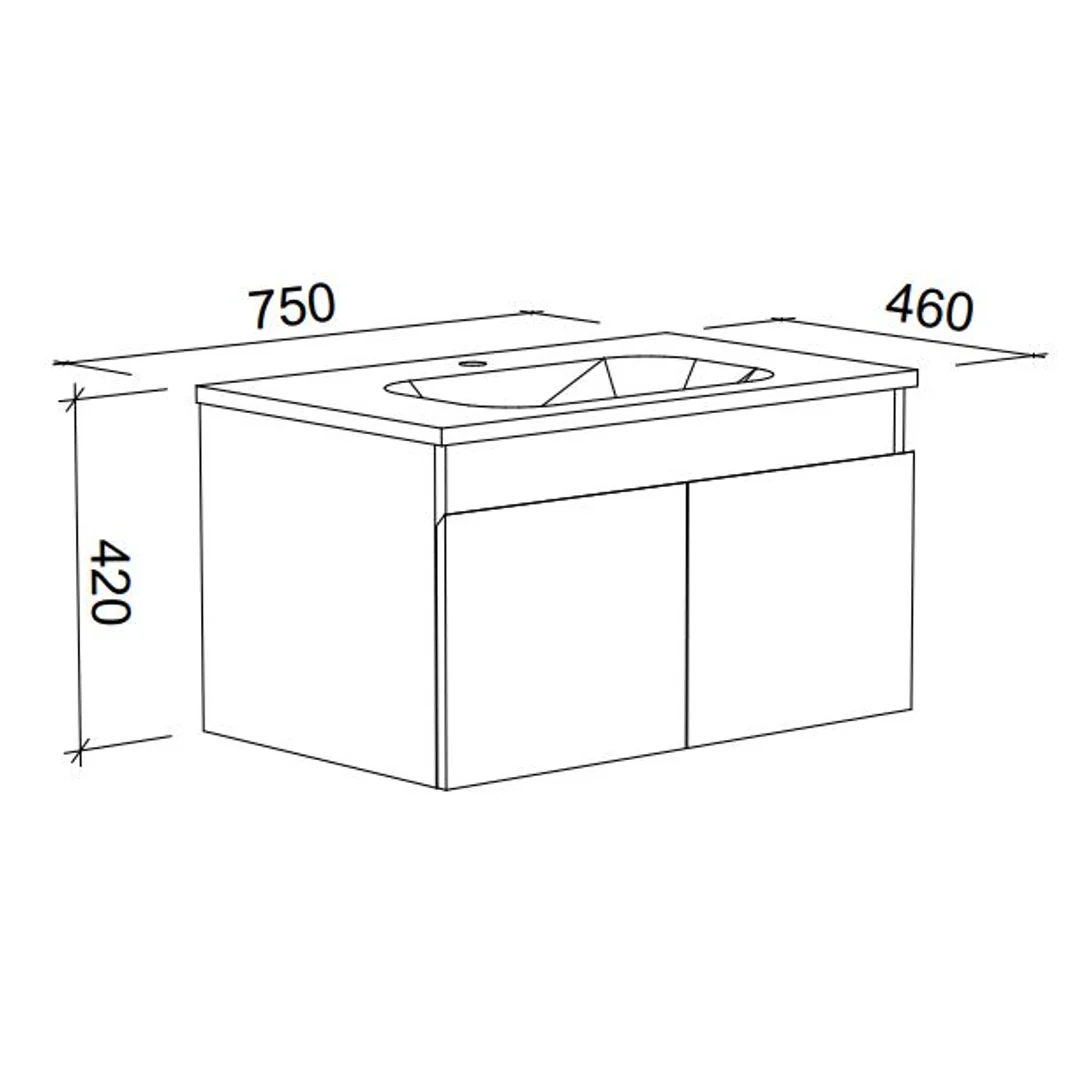 Rockford Vanity 750mm Haven Top  Wall Hung(Timberln P#:Rd75Hw) - Image 3