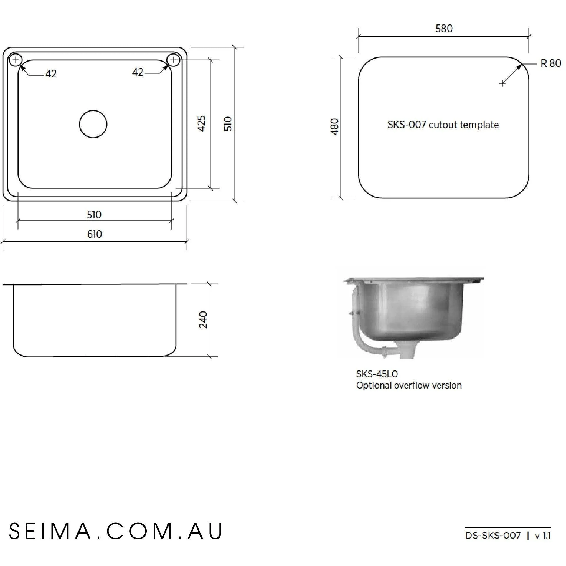 Seima Acero 007 Classic 45 Litre Laundry Sink 2 Tap Holes No Overflow - Image 4