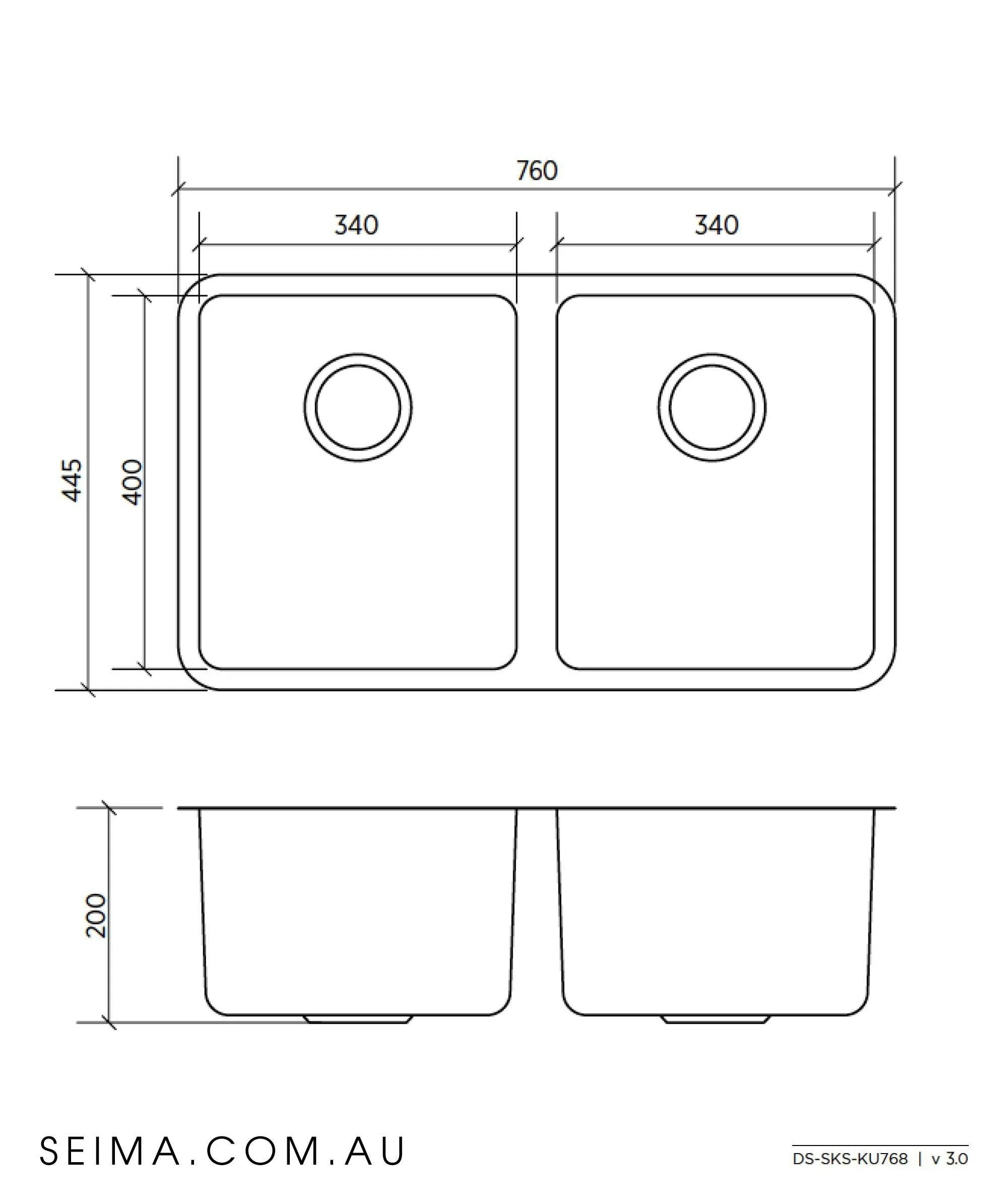 SEIMA KUBIC DOUBLE BOWL SINK INC BASKET WASTE S/STEEL - Image 3