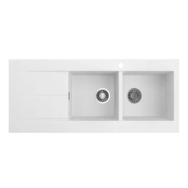SEIMA OROS 1162 ARQSTONE SINK 2 BOWL WHITE 1 TAPHOLE RIGHT DRAINER 1160X500X210MM