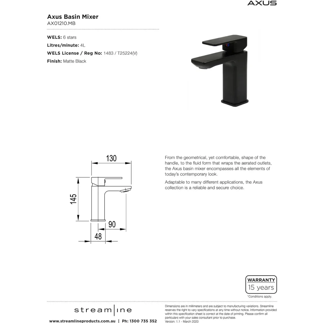 Arcisan Axus Basin Mixer Matte Black - Image 5