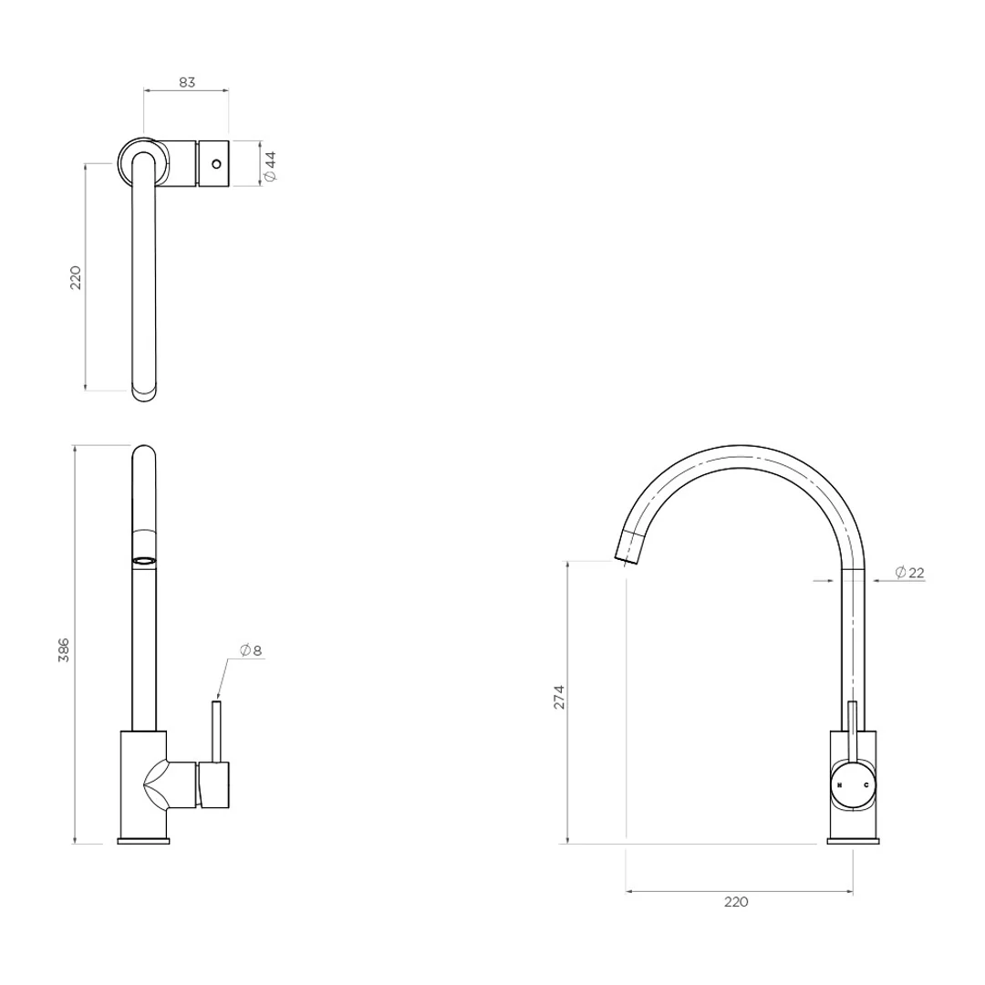 Streamline Axus Pin Arch Spout Sink Mixer Brushed Iron Pvd - Image 2