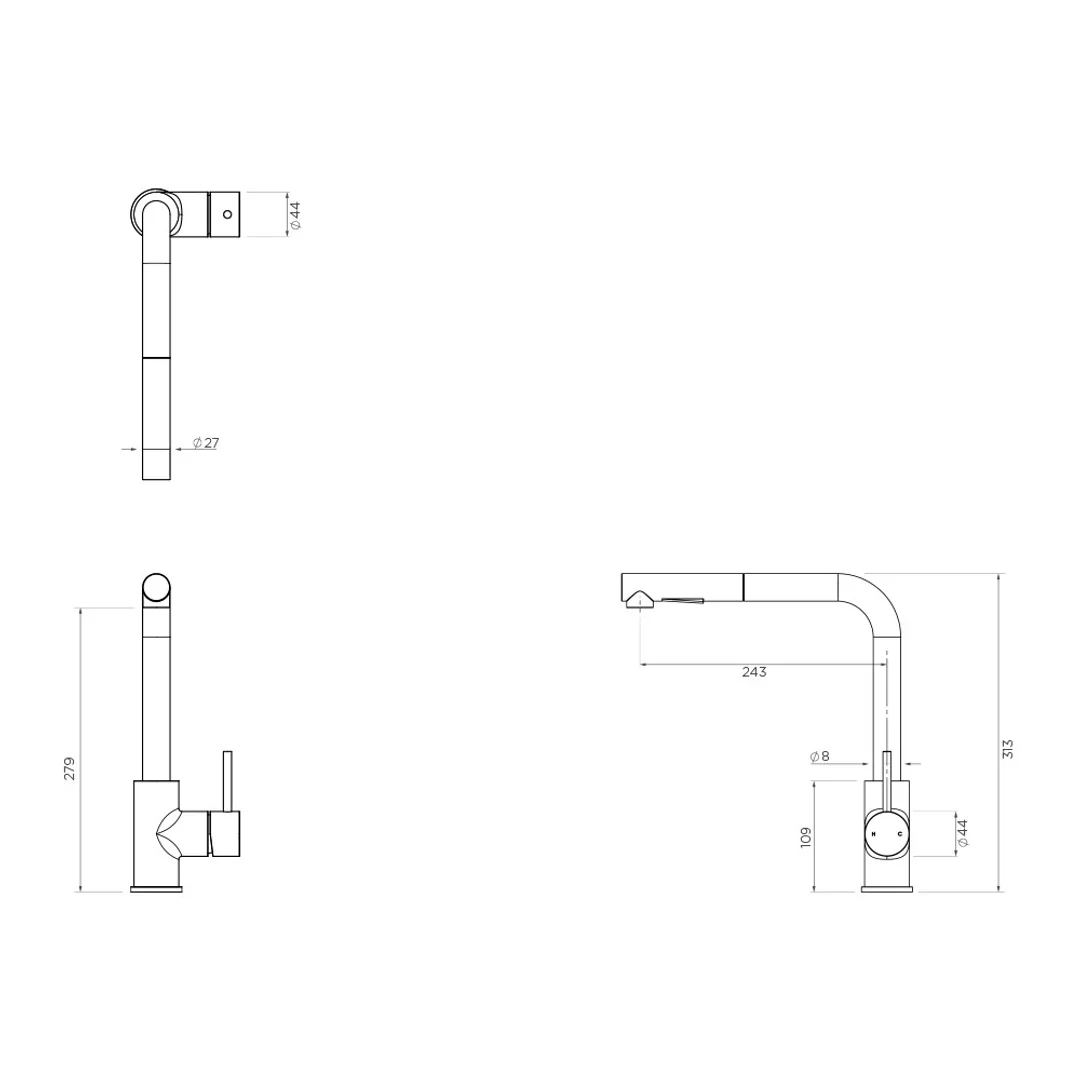 Streamline Axus Pin Lever Pull Out Spray Sink Mixer Brushed Iron - Image 2