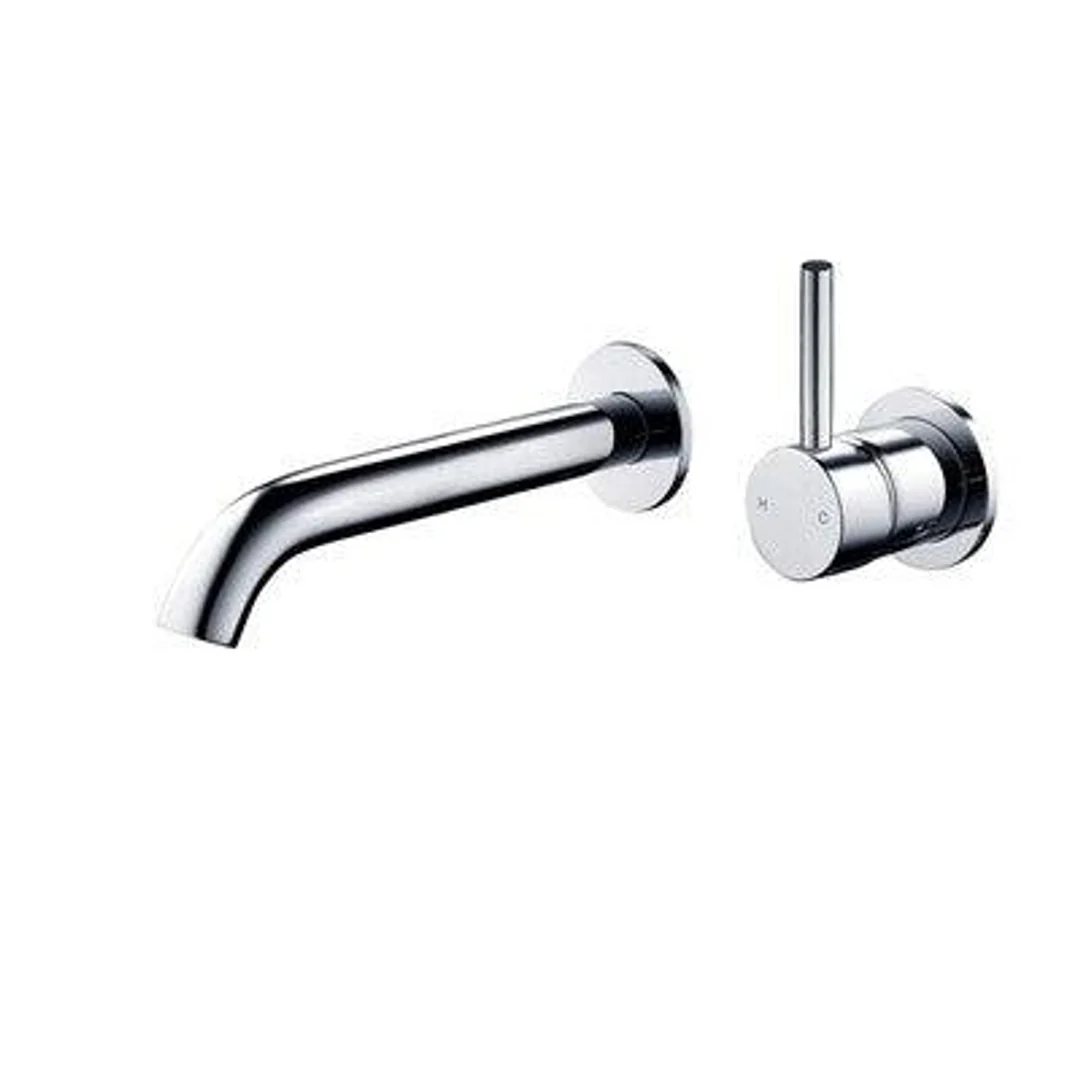Streamline Axus Pin Wall Mount Basin/Bath Mixer 2 Plate 150 Spout Lever Up M/Blk *External Only*