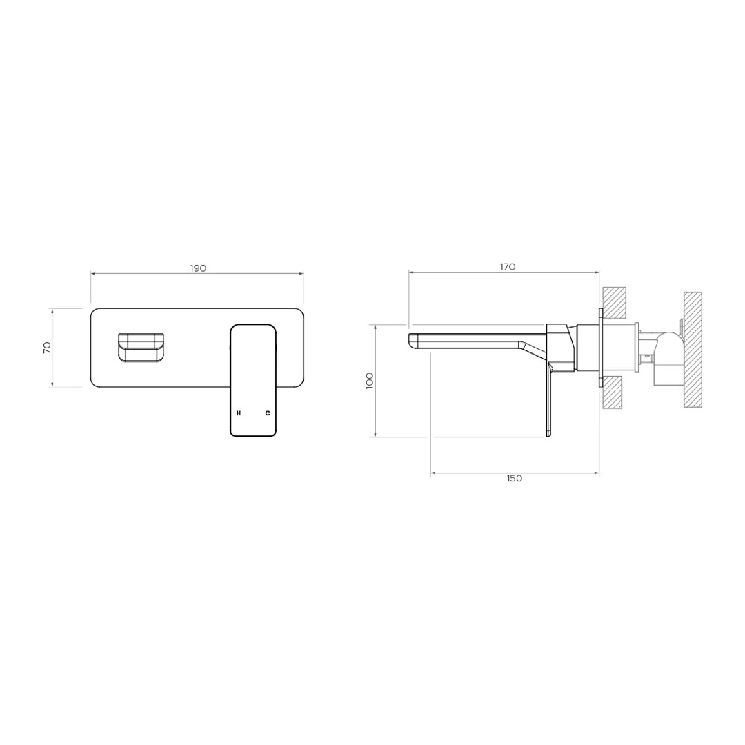 Streamline Eneo Wall Mount 150Mm Spout Basin Mixer W. Plate Ext. Part Brushed Brass Pvd - Image 2