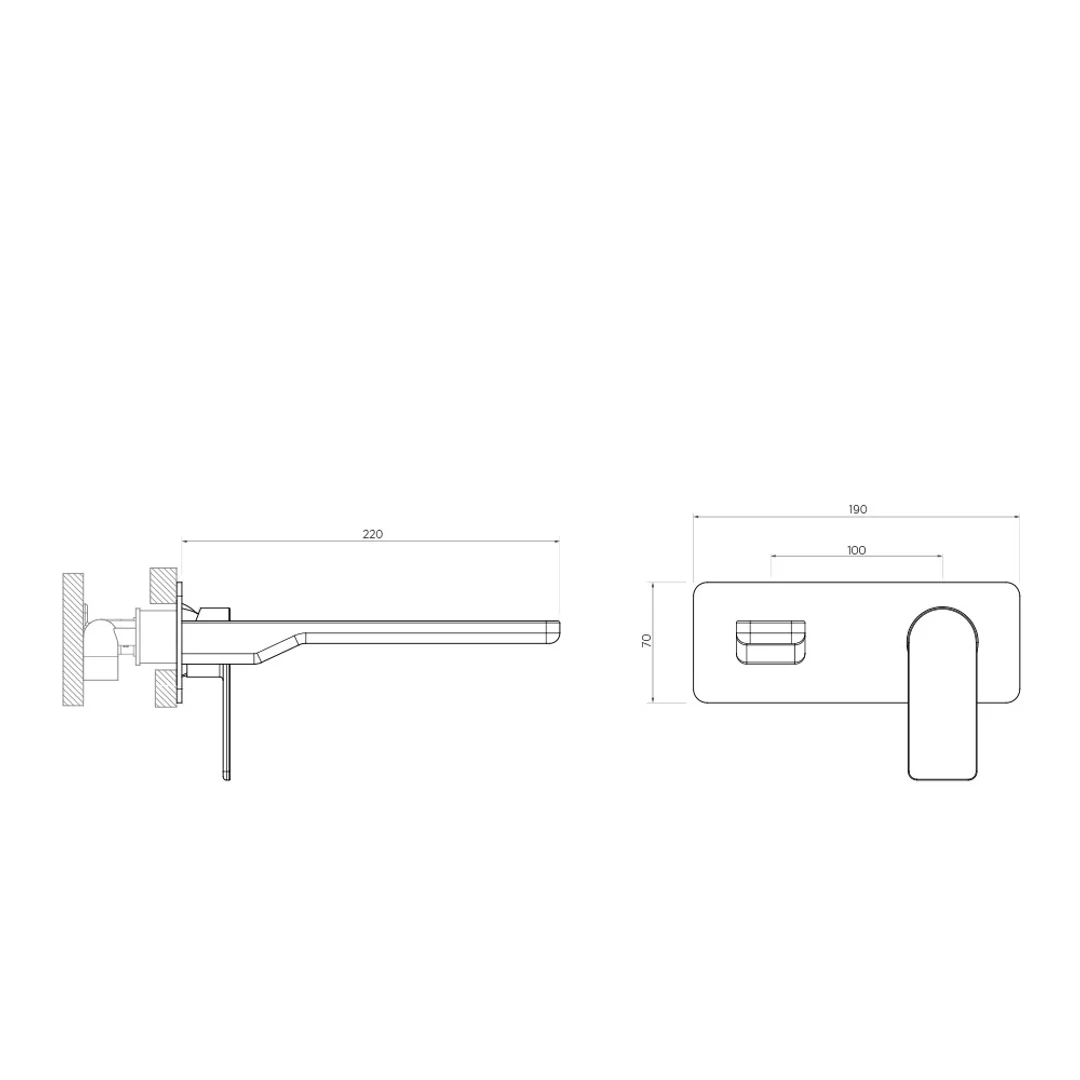 Streamline Kibo Wall Mount Basin Mixer 200Mm Spout Ext Only Matte Black - Image 2