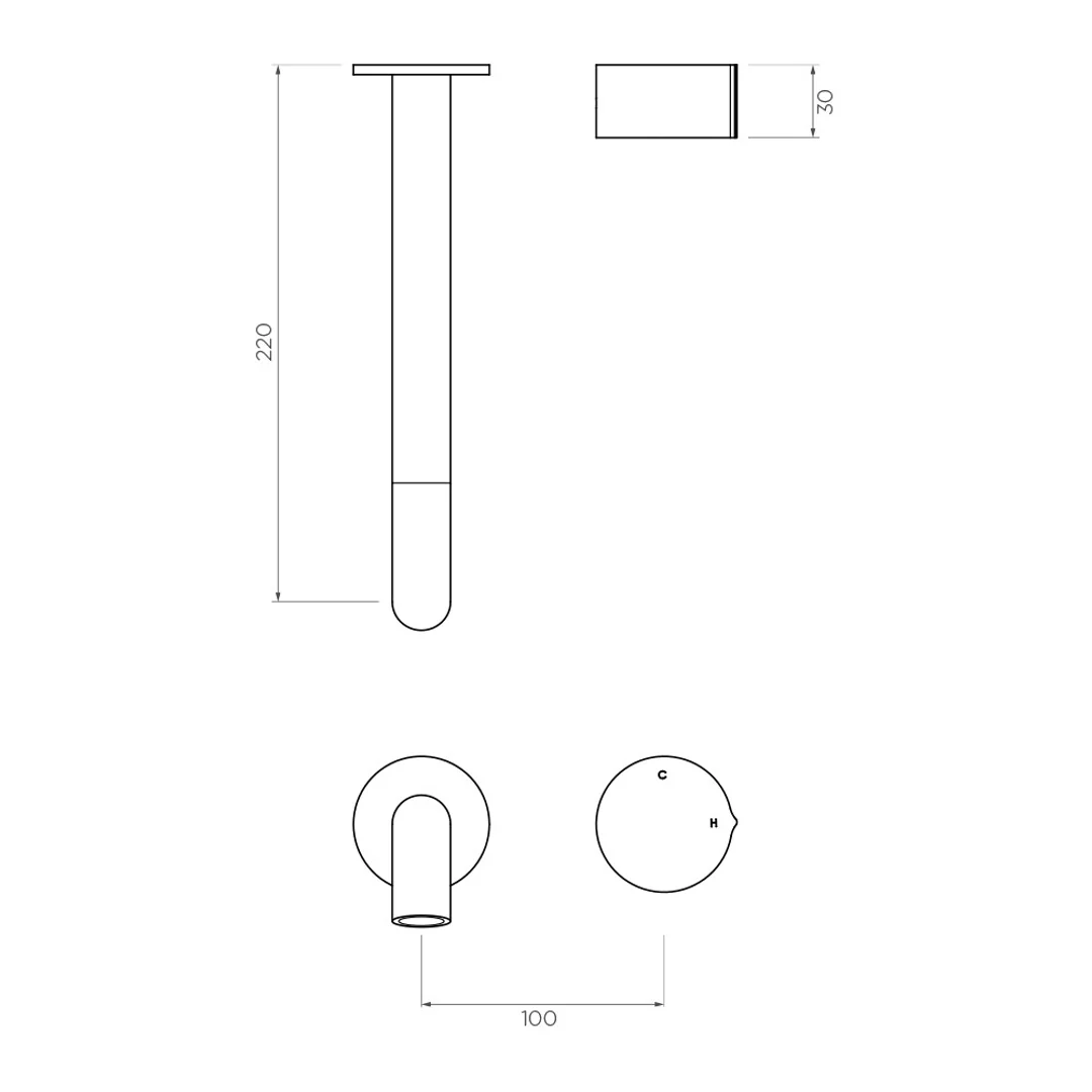 Streamline Venn Basin Mixer Wall Mount 220Mm Spout Ext Part Brushed Rose Gold Pvd - Image 2