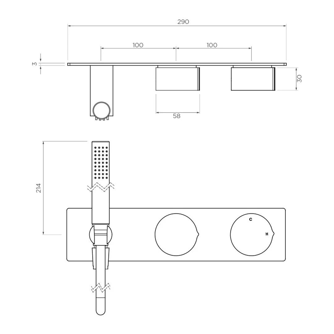 Streamline Venn Shower Mixer 3W Divert With Plat & H/Shw Ext Part M/Black - Image 2