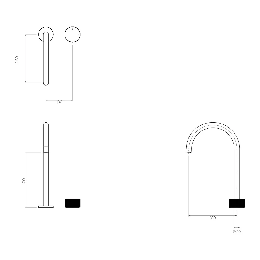 Streamline Vierra 2 Hole Fixed Arch Spout Basin Mixer Brushed Brass - Image 3