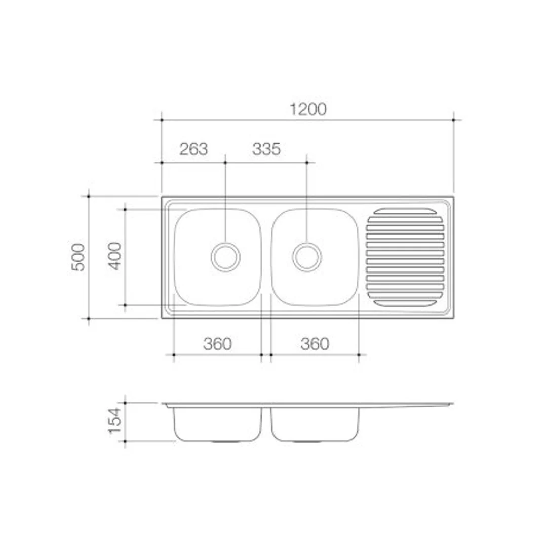 Stylus Radiant 1200mm 1.75 End Bowl Sink R175-Mk2 1 Tap Hole  Right Hand - Image 3