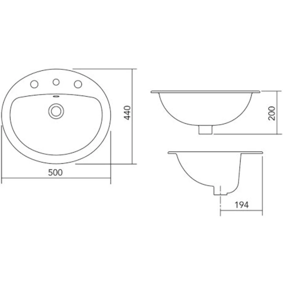 Stylus Venecia Drop In Vanity Basin 1 Tap Hole White - Image 3
