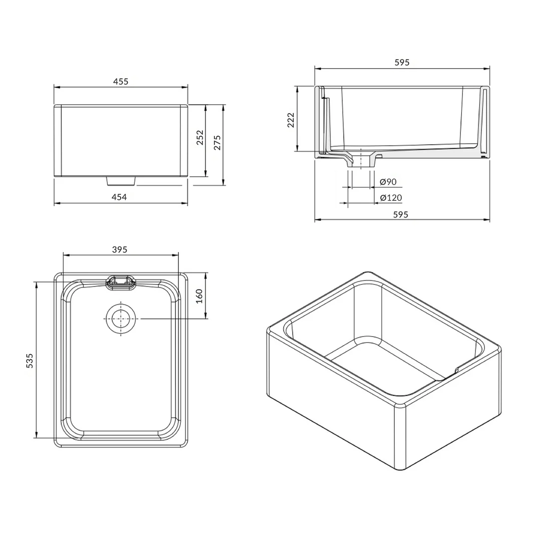 T&H Belfast 60 X 46 Fine Fireclay Butler Sink With Internal Overflow - Image 3