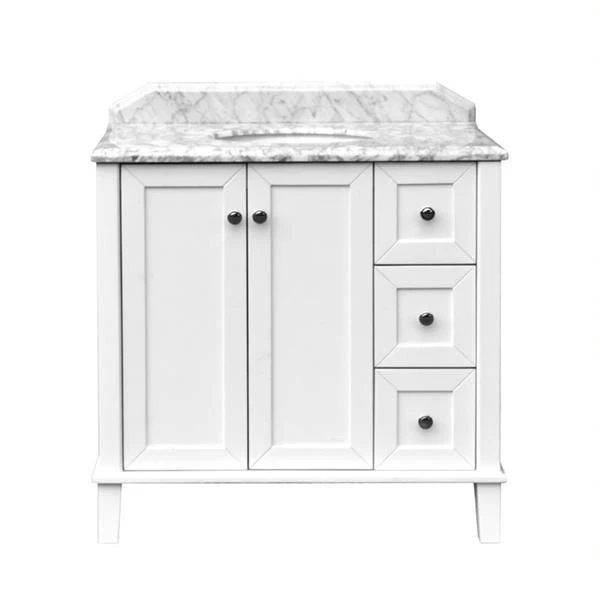 T&H Coventry 90 X 55 Satin White Vanity Real Marble Top & Ceramic U/C Basin - Image 3