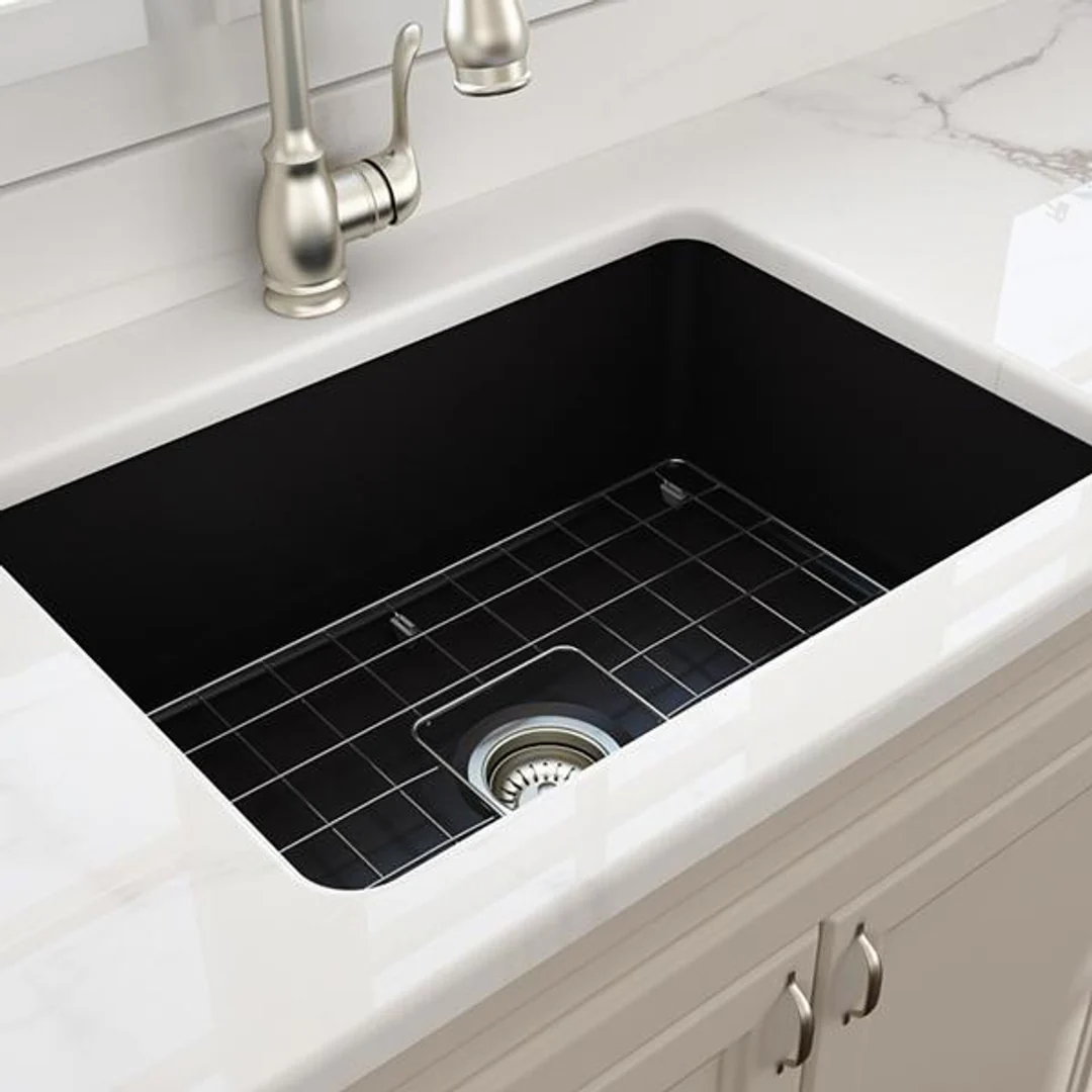 T&H Cuisine 68 X 48 Inset / Undermount Fine Fireclay Sink Matte Black - Image 2