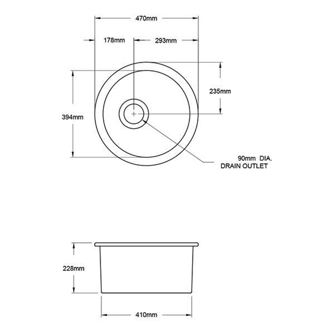 T&H Cuisine Round 47 Inset / Undermount Fine Fireclay Sink - Image 6
