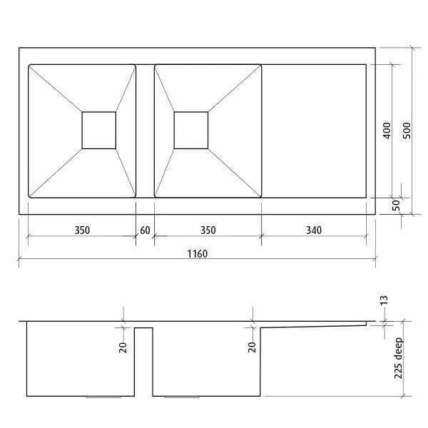 Tetra Pro S/S Sink 2B-1D 1160X500  Ld By Seima(Seima P#:Sks-T1160-Ld)