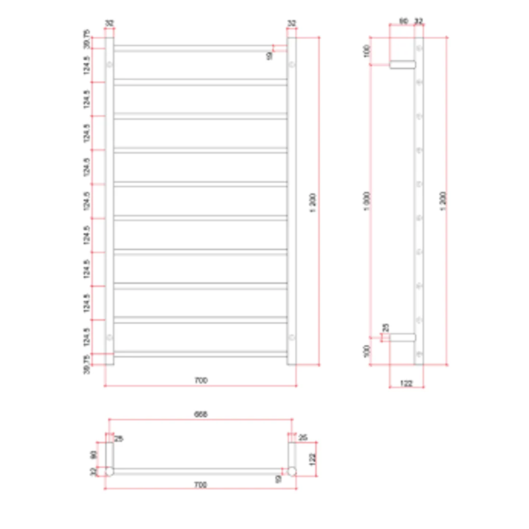 Thermorail Straight/Round 700x1200x122mm 128Watts 10 Bars - Image 3
