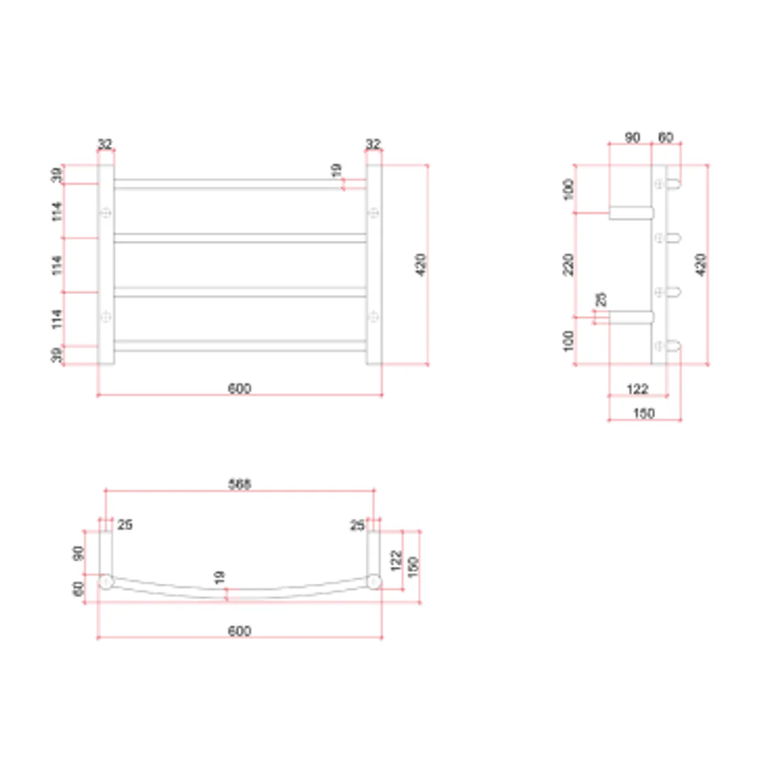 Thermorail Curved Round Polished Ladder - 600x420x150mm 45Watts 4 Bars - Image 3