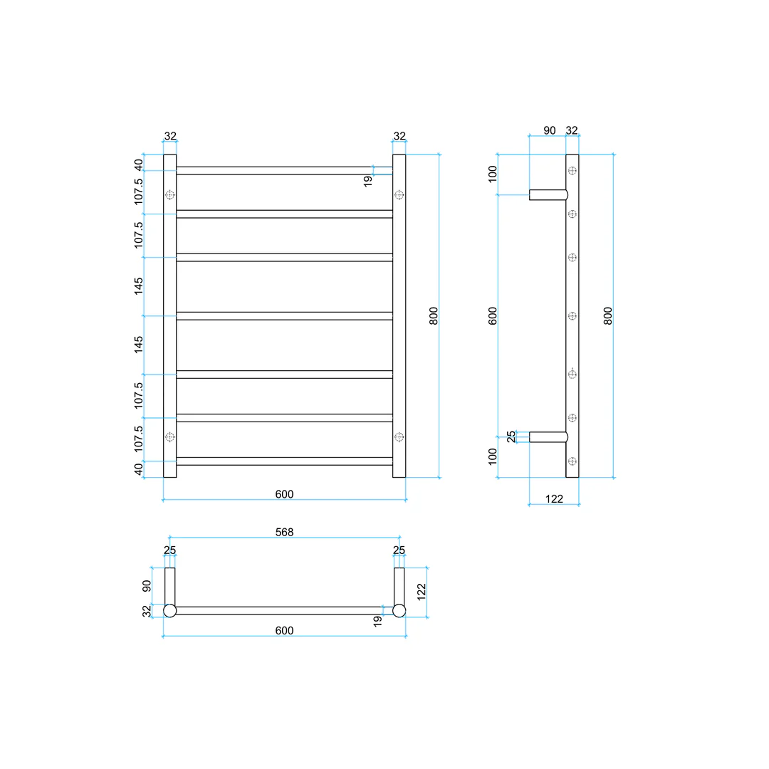Thermorail STRAIGHT ROUND 600X800X122MM 120W 7 BARS MATTE BLACK - Image 3