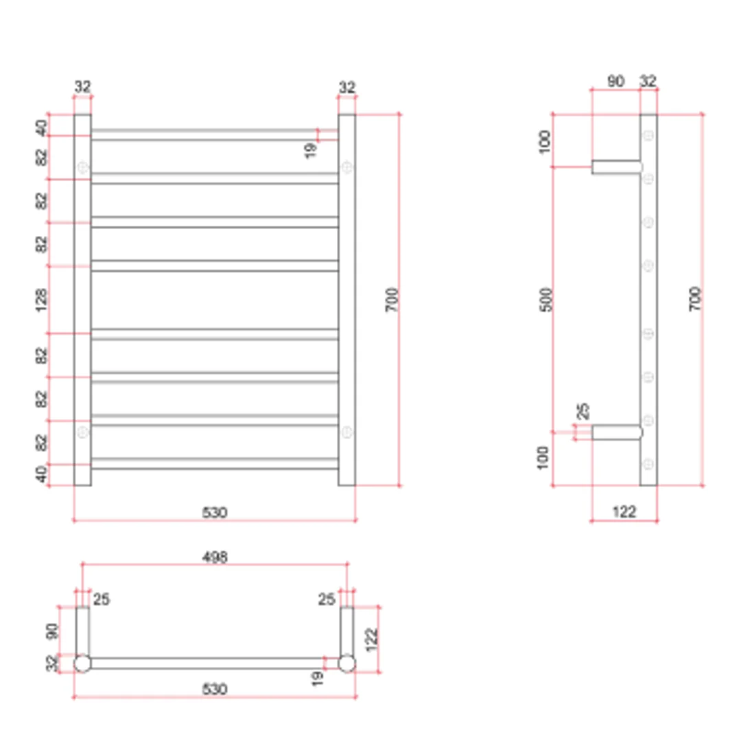 Thermorail Straight Round Stainless Ladder - 530x700x122mm 76Watts 8 Bars - Image 3