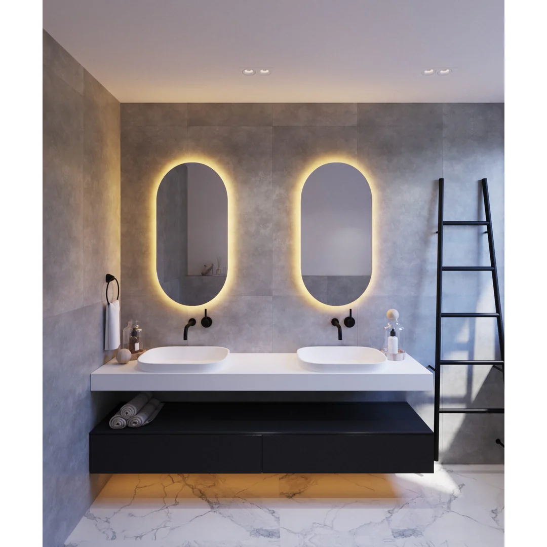 Thermogroup Backlit Pill Shape Mirror 500x1000x45mm 61Watts - Warm Lights