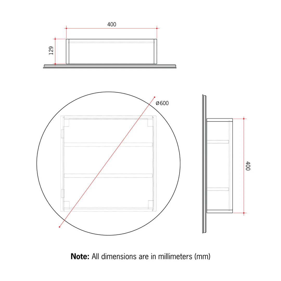 Thermogroup Chelsea Round Mirror Cabinet White 600Mm Diam X 150Mm - Image 3