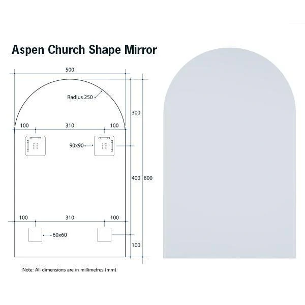 Thermogroup Aspen Polished Edge Arch Mirror 500x800mm - Hangers and Demister - Image 10
