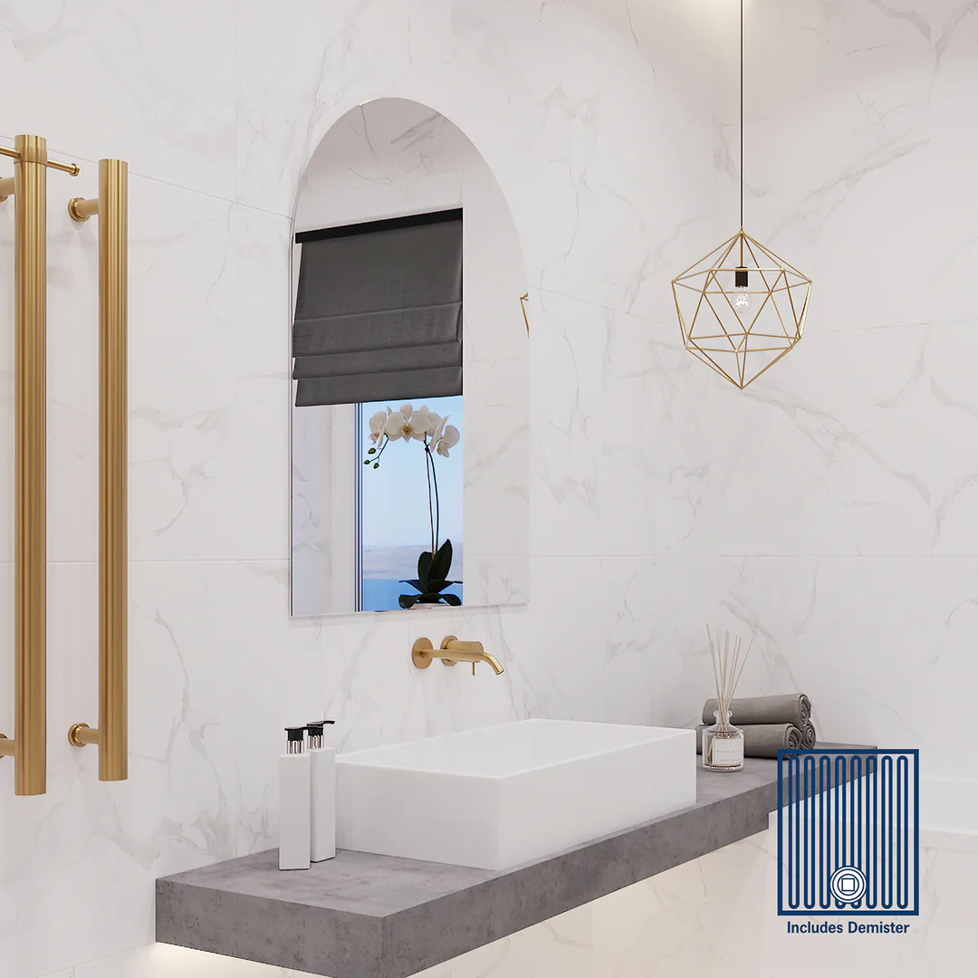 Thermogroup Aspen Polished Edge Arch Mirror 500x800mm - Glue-to-Wall and Demister - Image 10