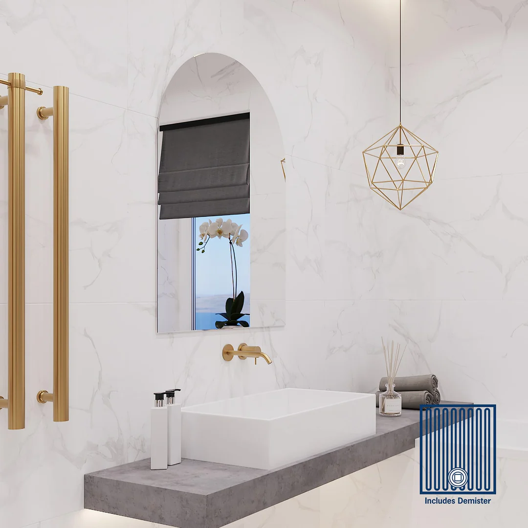Thermogroup Aspen Polished Edge Arch Mirror 750x1000mm with Hangers and Demister - Image 6