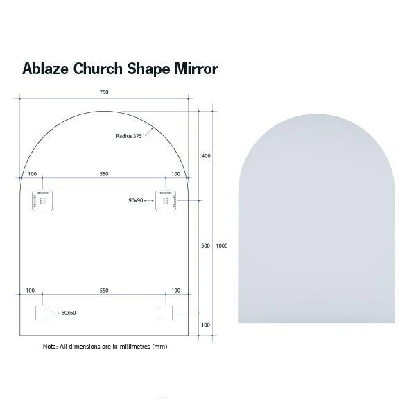 Thermogroup Aspen Polished Edge Arch Mirror 750x1000mm with Hangers and Demister - Image 9