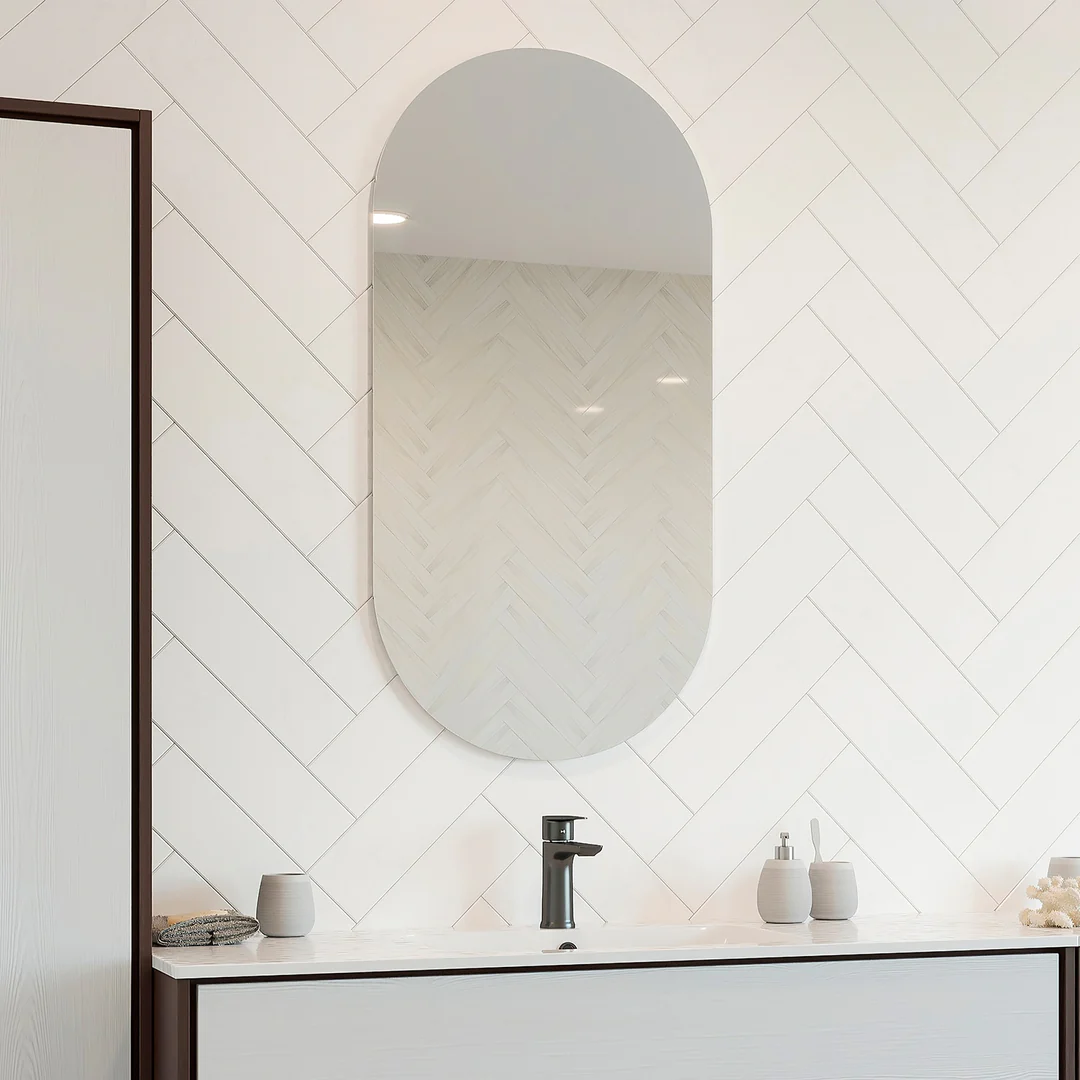 Thermogroup Pill Shape Polished Edge Mirror 500x1000x14mm - With Hangers - Image 2
