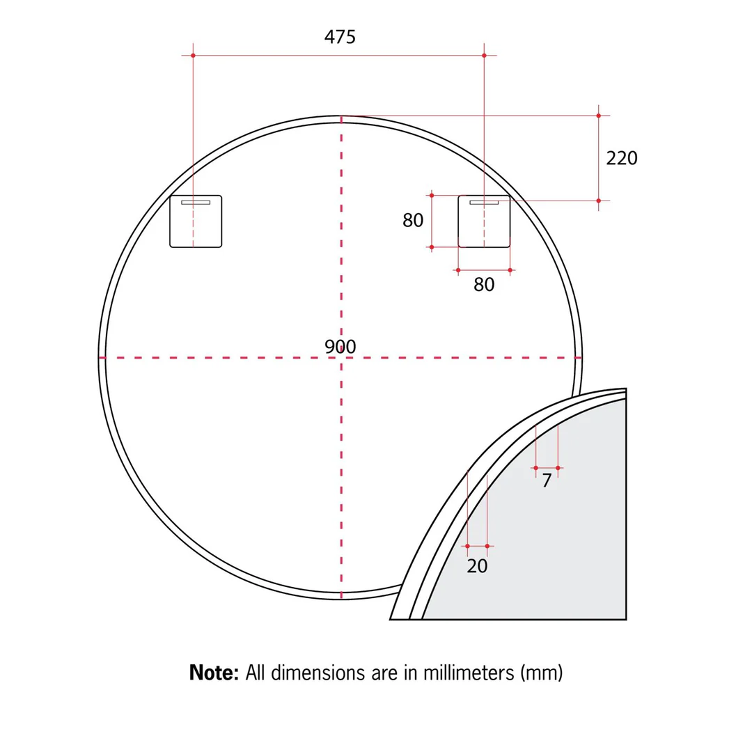Thermogroup Georgia Round Black Framed Mirror - 900Mmø - Includes Mirror Demister - Image 2