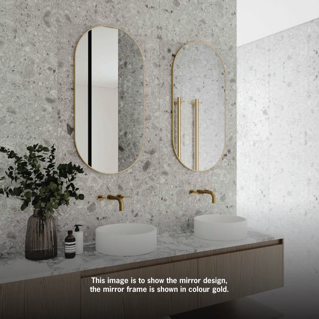 THERMOGROUP HAVANA PILL GOLD FRAMED MIRROR - 500X1000MM - Image 2
