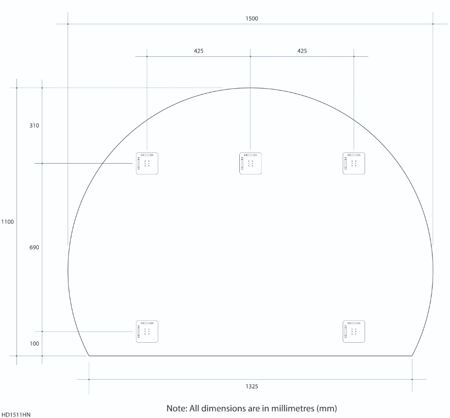 Thermogroup Hamilton D Shaped Polished Edge Mirror 1500x1100mm - With Hangers - Image 15