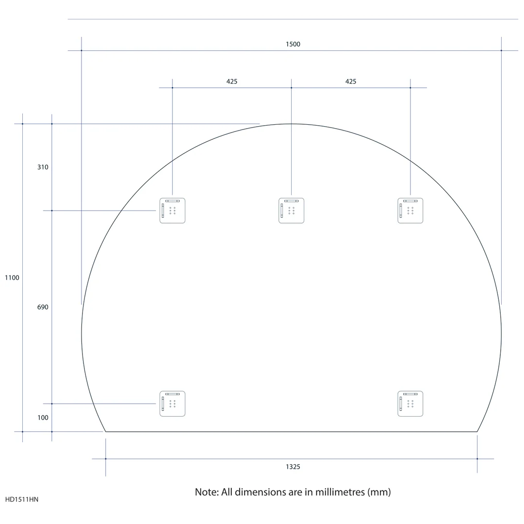 Thermogroup Hamilton D Shaped Polished Edge Mirror 1500x1100mm - With Hangers - Image 6