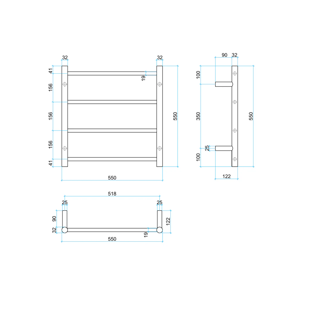 Thermogroup Thermorail Straight/Round 12Volt 550X550X122Mm 65Watts 4 Bars - Brushed - Image 2